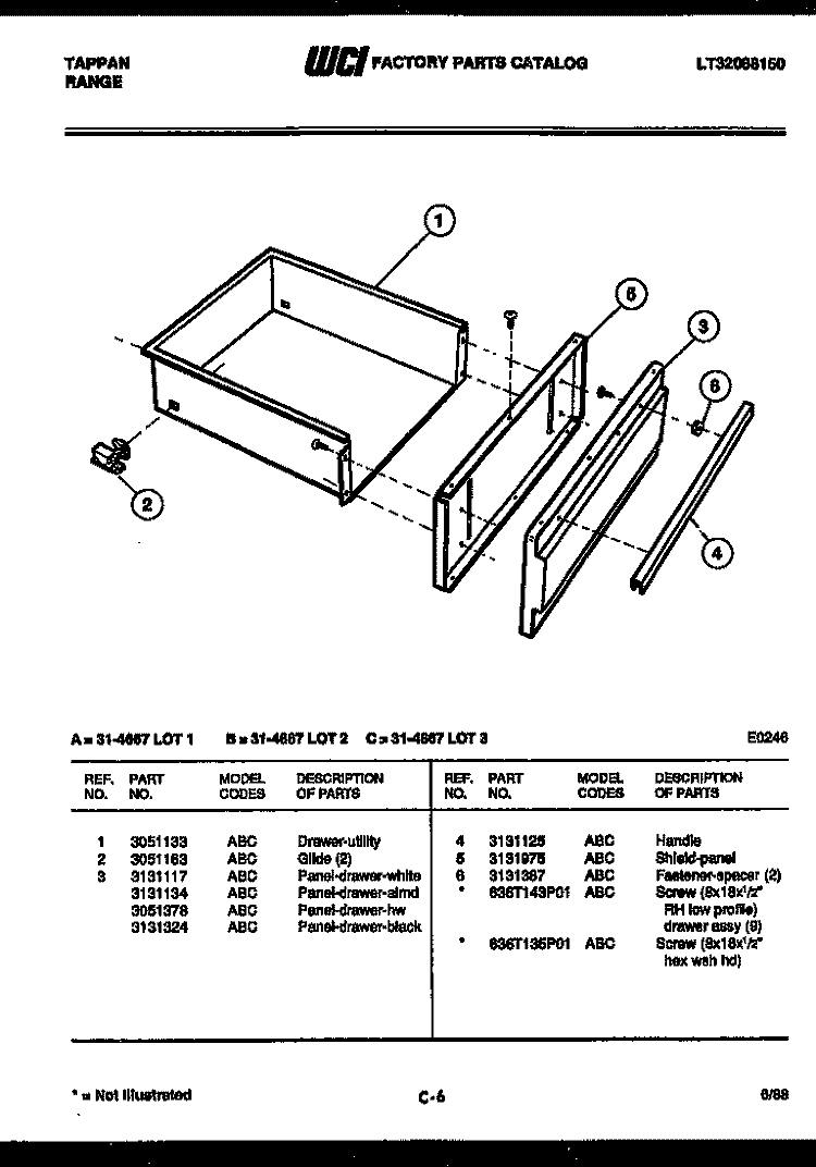 DRAWER PARTS Diagram and Parts List for 31-4667-23-01  Tappan Range