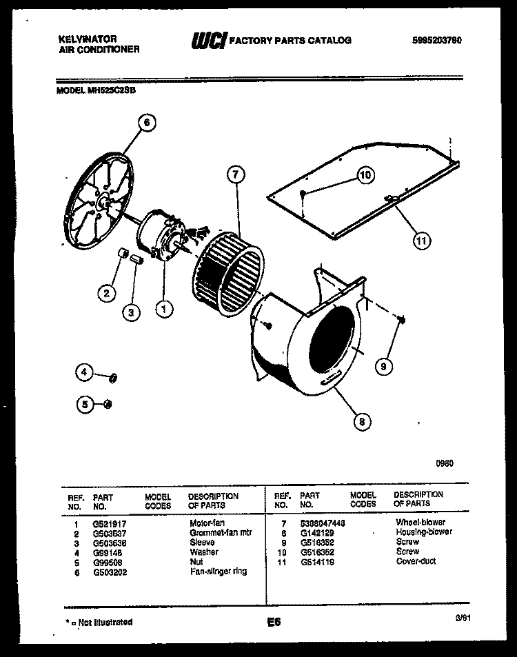 ELECTRIC AND AIR HANDLING PARTS Diagram and Parts List for MH525C2SB  Kelvinator Air Conditioner