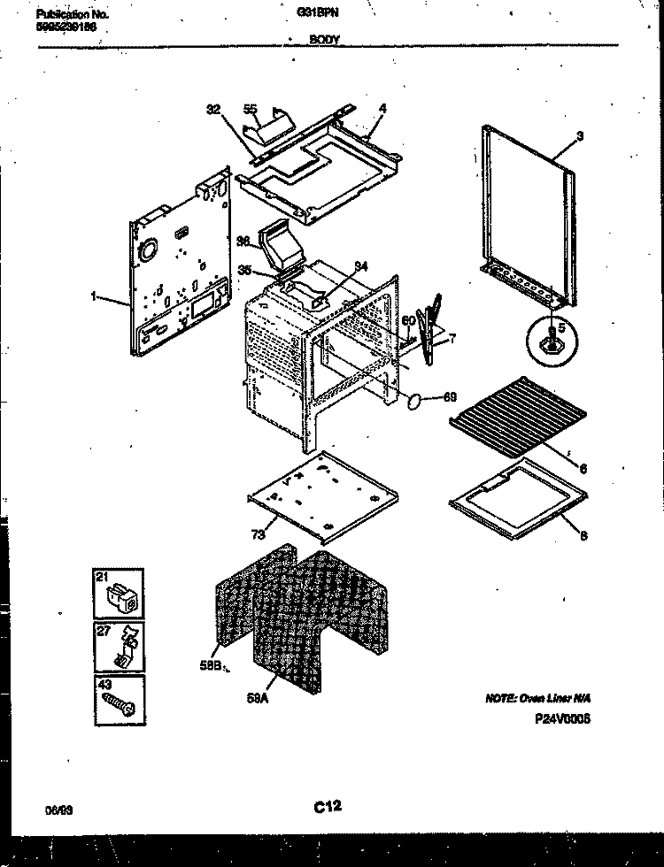 BODY PARTS Diagram and Parts List for G31BPNW6  Frigidaire Range