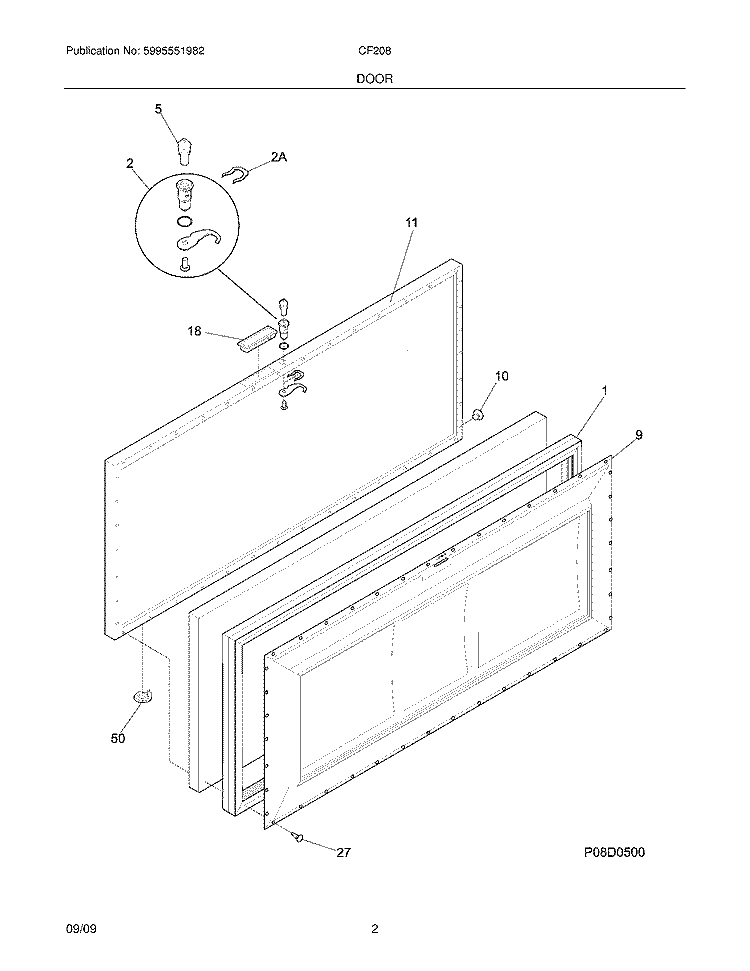 DOOR Diagram and Parts List for CF208  Frigidaire Freezer