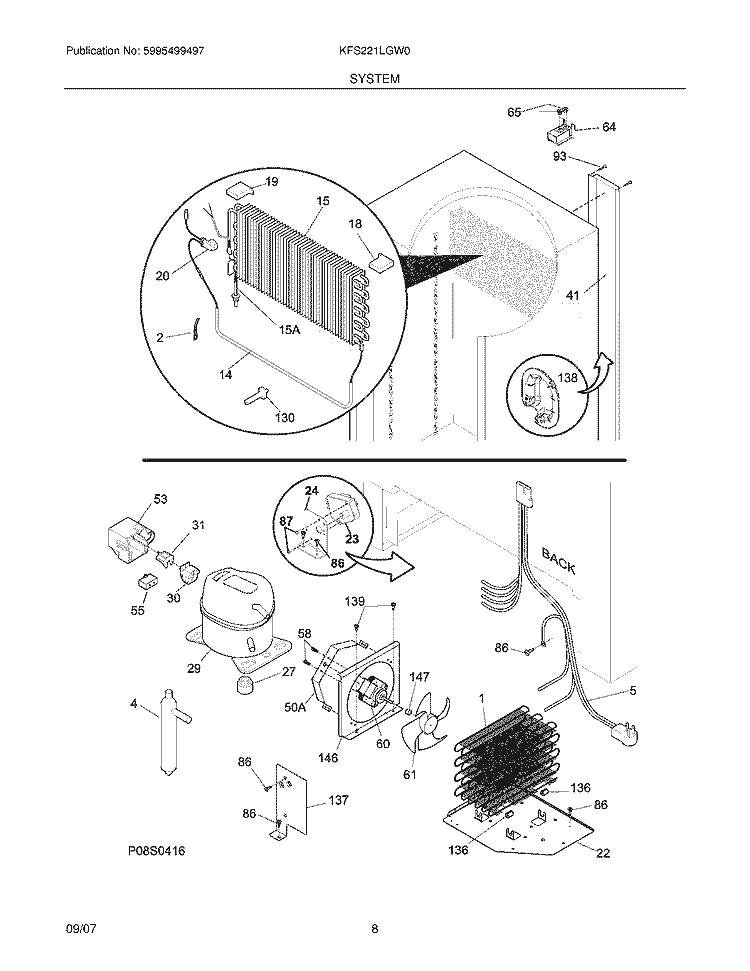 SYSTEM Diagram and Parts List for KFS221LGW0  Kelvinator Freezer