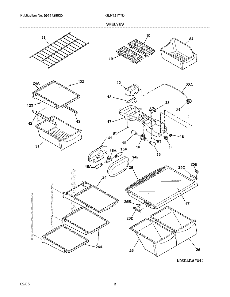 SHELVES Diagram and Parts List for GLRT217TDQ9  Frigidaire Refrigerator