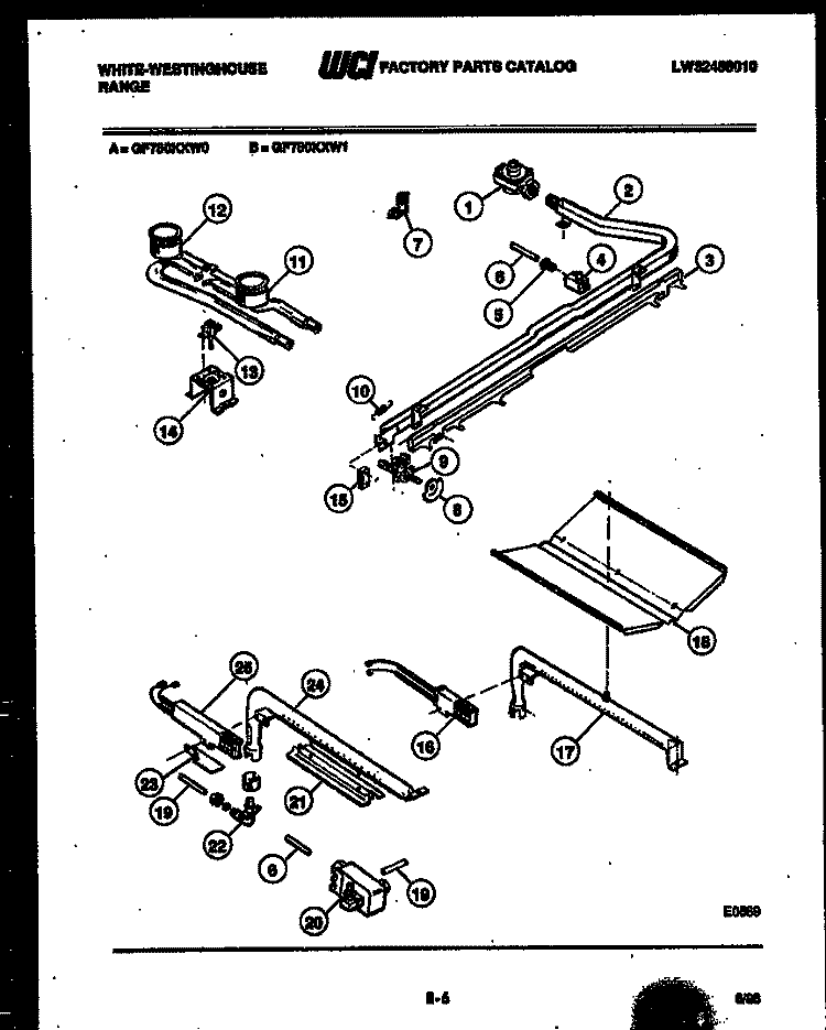 BURNER, MANIFOLD AND GAS CONTROL Diagram and Parts List for GF780KXW1  Frigidaire Range