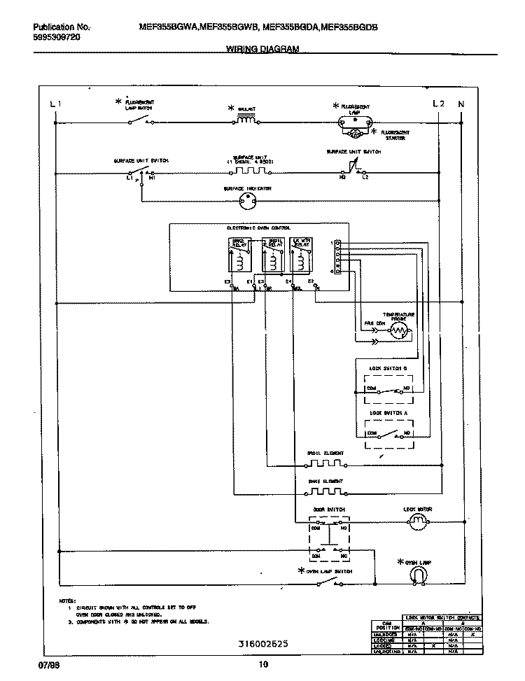 WIRING DIAGRAM Diagram and Parts List for MEF355BGDA  Frigidaire Range