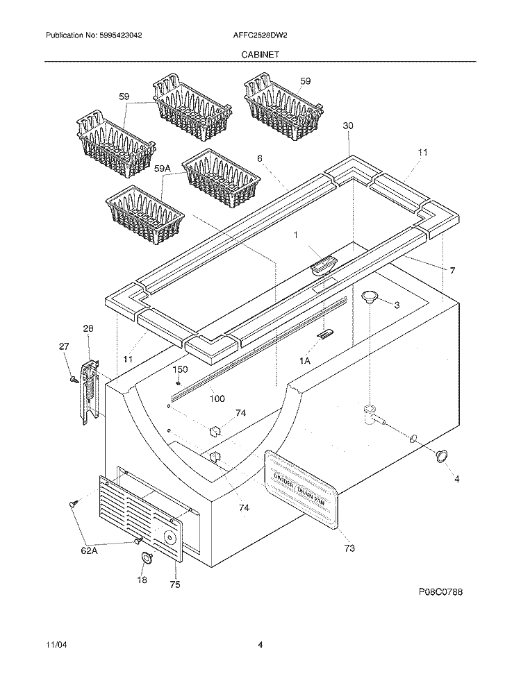 CABINET Diagram and Parts List for AFFC2528DW2  Frigidaire Freezer