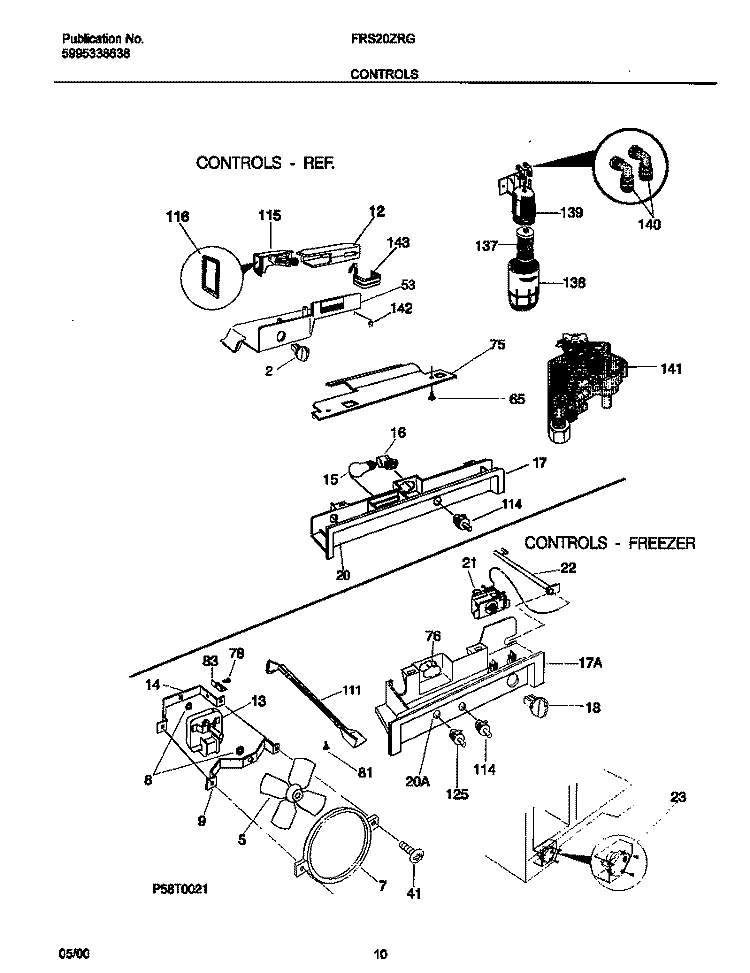CONTROLS Diagram and Parts List for FRS20ZRGB7  Frigidaire Refrigerator