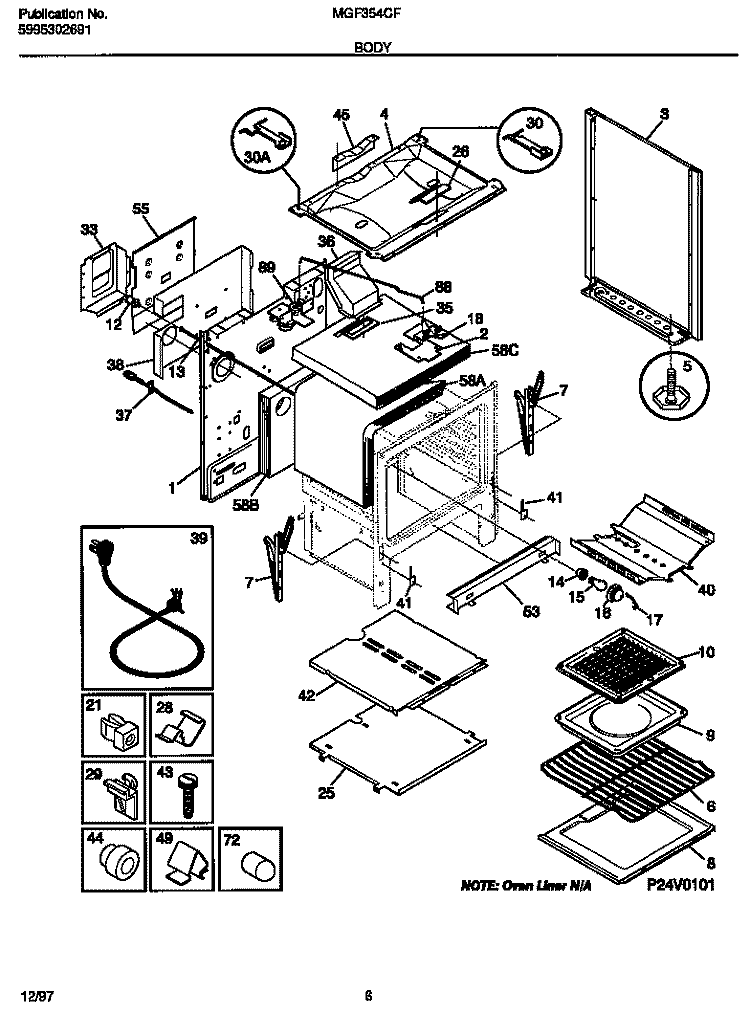 BODY Diagram and Parts List for MGF354CFSD  Frigidaire Range
