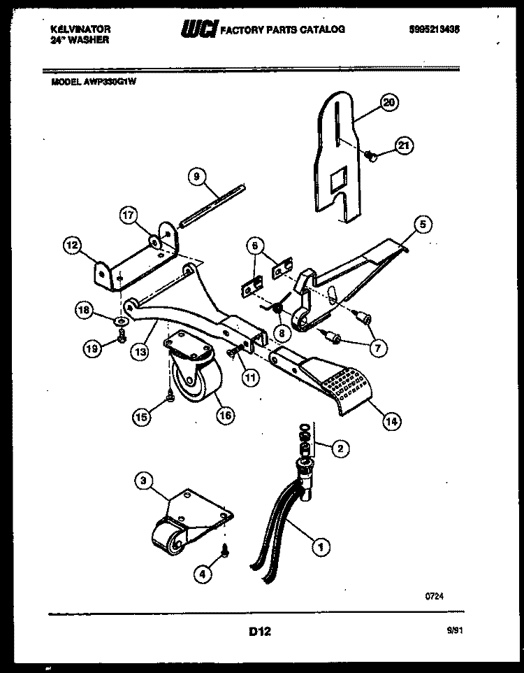 PORTABLE WASHER COMPONENTS Diagram and Parts List for AWP330G1D  Kelvinator Washer