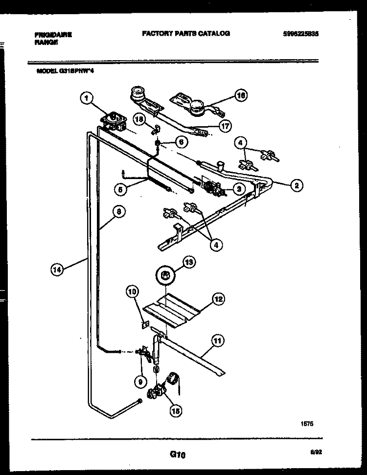 BURNER, MANIFOLD AND GAS CONTROL Diagram and Parts List for G31BPNW4  Frigidaire Range