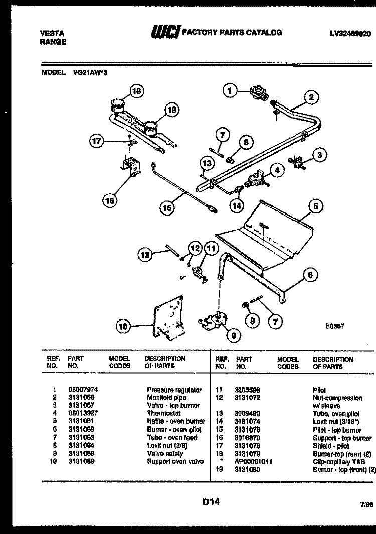 BURNER PARTS Diagram and Parts List for VG21AW3  Tappan Range