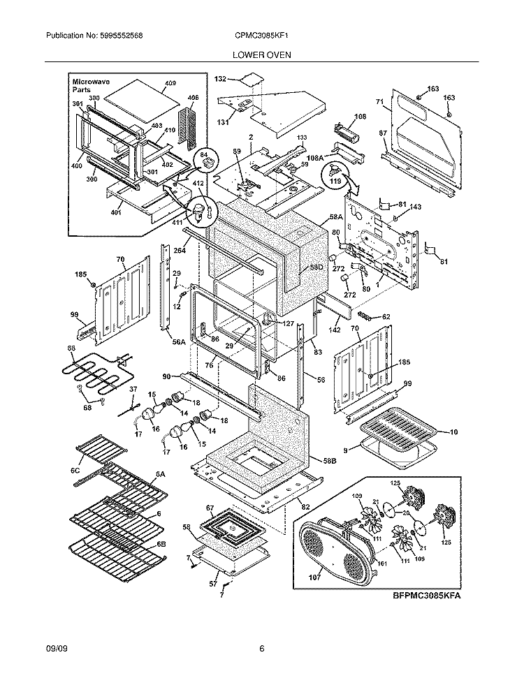 LOWER OVEN Diagram and Parts List for CPMC3085KF1  Frigidaire Range