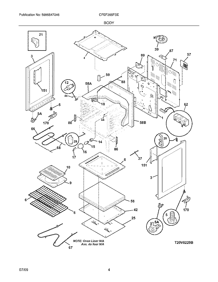 BODY Diagram and Parts List for CFEF355FSE  Frigidaire Range