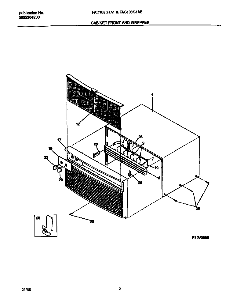CABINET FRONT AND WRAPPER Diagram and Parts List for FAC103G1A1  Frigidaire Air Conditioner