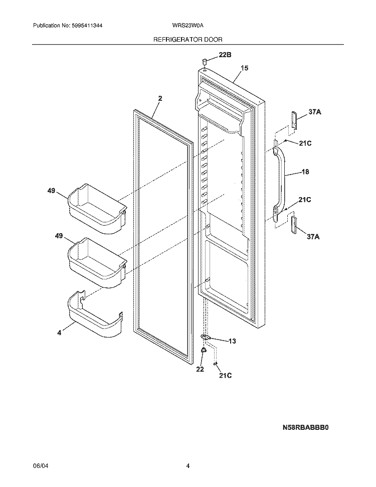 REFRIGERATOR DOOR Diagram and Parts List for WRS23W0AWB  Westinghouse Refrigerator