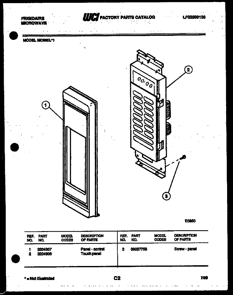 CONTROL PANEL Diagram and Parts List for MC860L1  Frigidaire Microwave