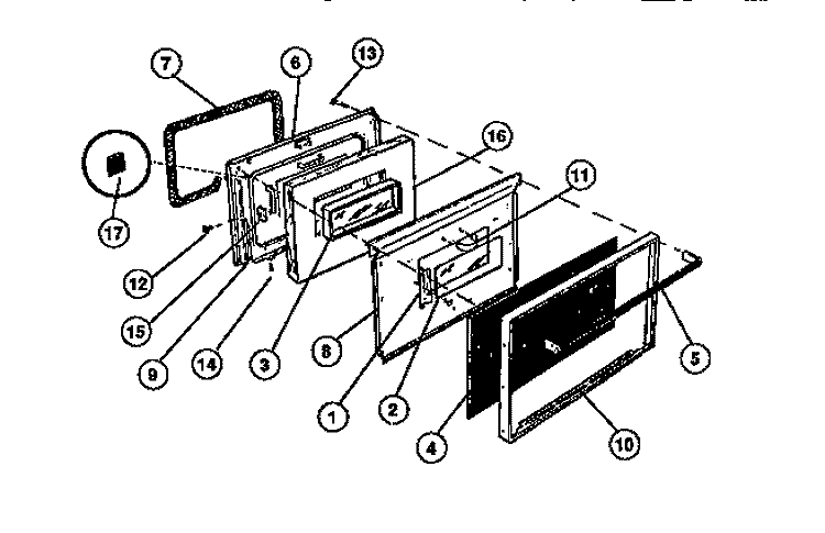 DOOR Diagram and Parts List for REM638BDL3  Frigidaire Range