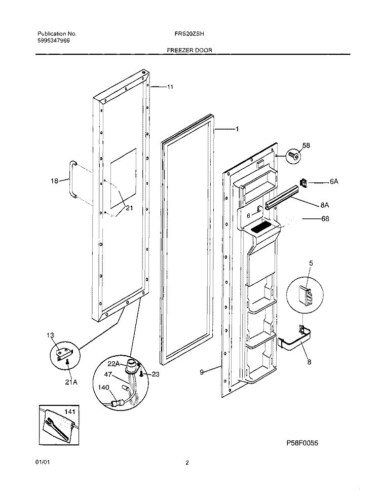 FREEZER DOOR Diagram and Parts List for FRS20ZSHB4  Frigidaire Refrigerator