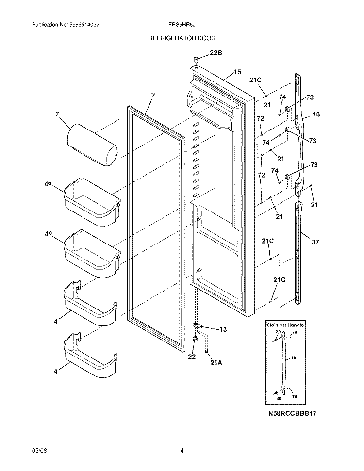 REFRIGERATOR DOOR Diagram and Parts List for FRS6HR5JSB1  Frigidaire Refrigerator