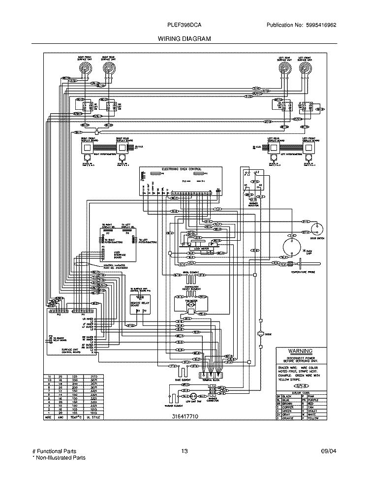 WIRING DIAGRAM Diagram and Parts List for PLEF398DCA  Frigidaire Range