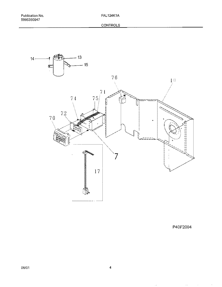 CONTROLS Diagram and Parts List for FAL124K1A1  Frigidaire Air Conditioner