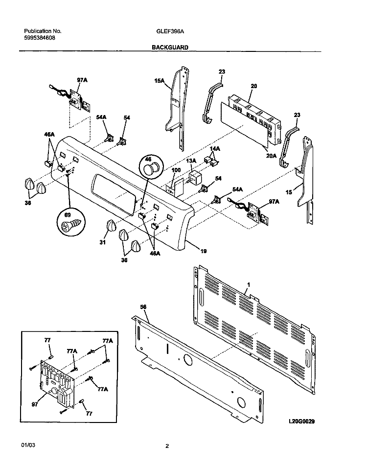 BACKGUARD Diagram and Parts List for GLEF396ASD  Frigidaire Range