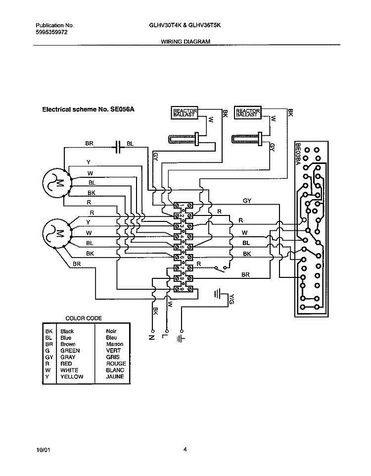 WIRING DIAGRAM Diagram and Parts List for GLHV30T4KC  Frigidaire Range Hood