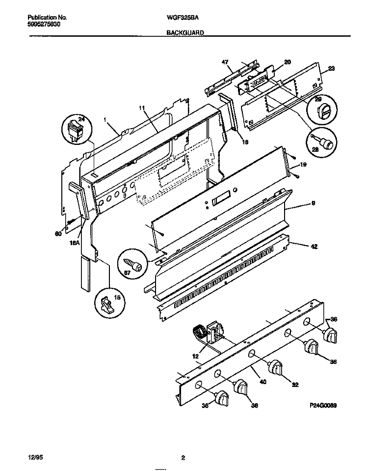 BACKGUARD Diagram and Parts List for WGF325BAWC  Frigidaire Range