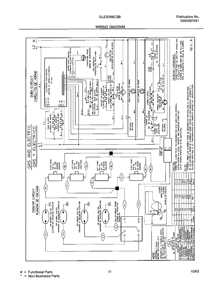 WIRING DIAGRAM Diagram and Parts List for GLES388CSB  Frigidaire Range