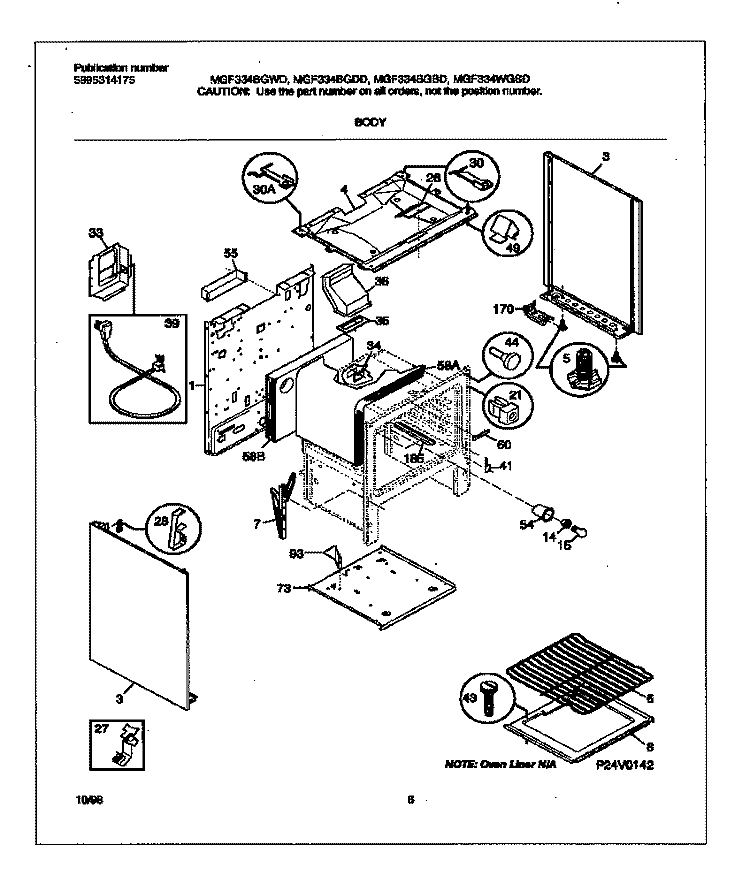 BODY Diagram and Parts List for MGF334WGSD  Frigidaire Range