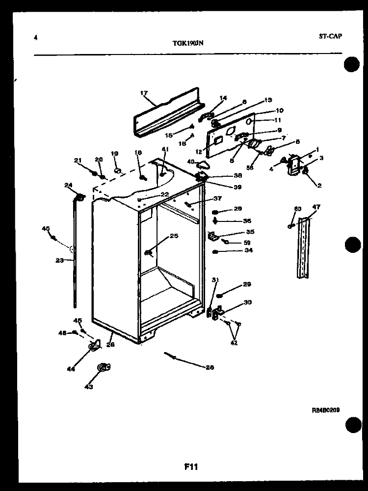 CABINET PARTS Diagram and Parts List for TGK190JN0D  Kelvinator Refrigerator