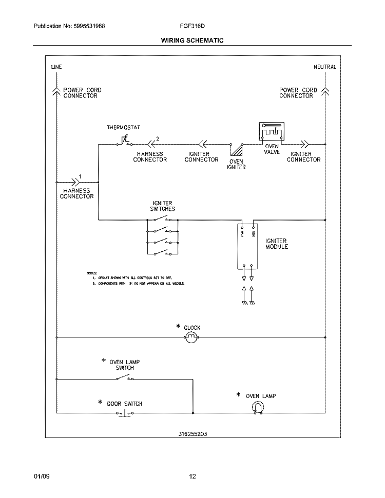 WIRING DIAGRAM Diagram and Parts List for FGF316DSG  Frigidaire Range