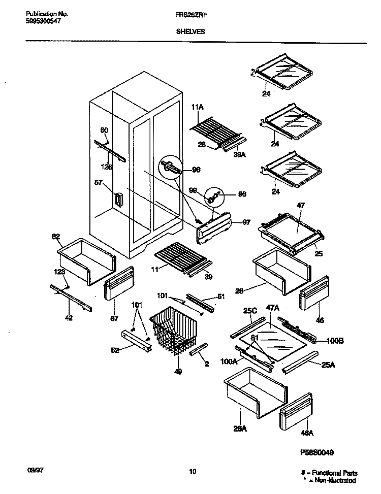 SHELVES Diagram and Parts List for FRS26ZRFW3  Frigidaire Refrigerator