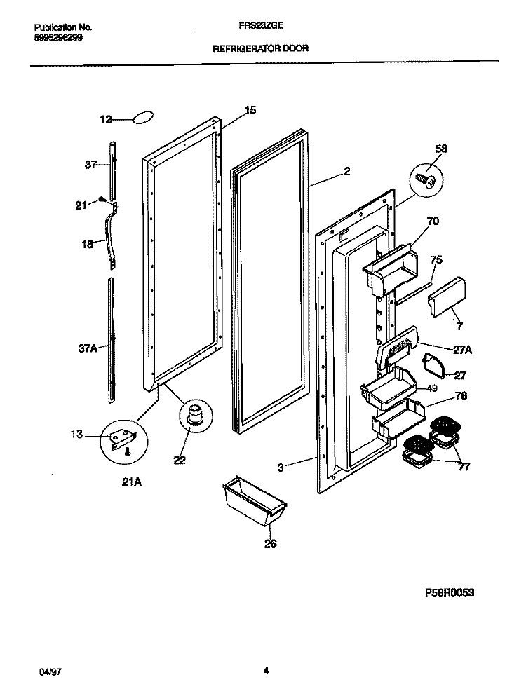 REFRIGERATOR DOOR Diagram and Parts List for FRS28ZGED3  Frigidaire Refrigerator