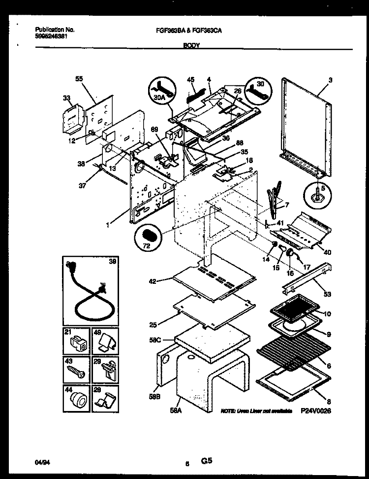 BODY PARTS Diagram and Parts List for FGF363BAWA  Frigidaire Range