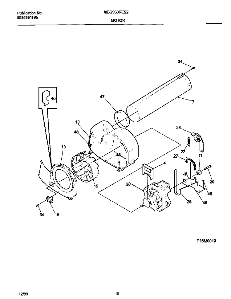 MOTOR, BLOWER Diagram and Parts List for MDG336RES2  Frigidaire Dryer