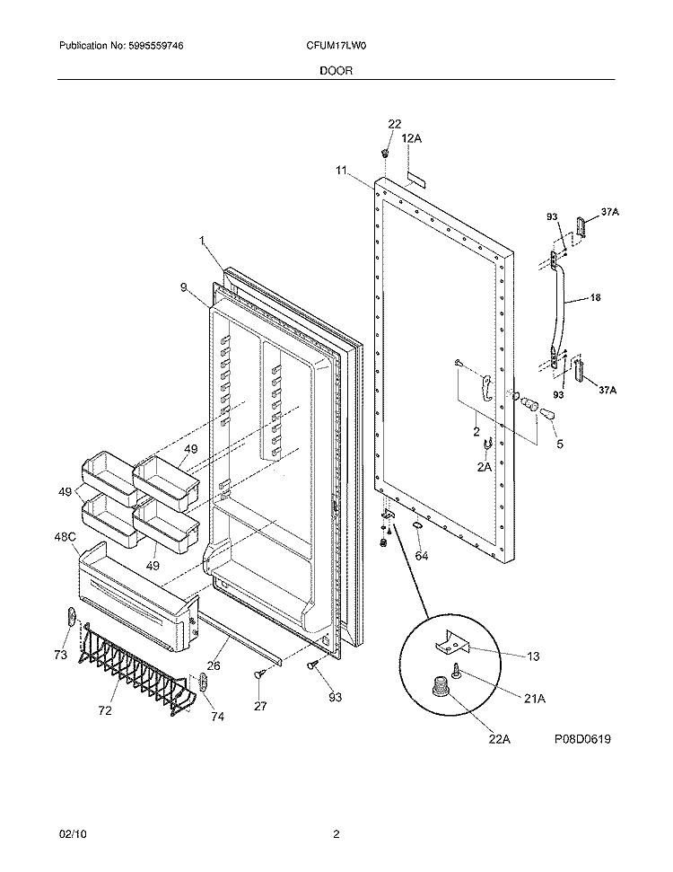 DOOR Diagram and Parts List for CFUM17LW0  Crosley Freezer