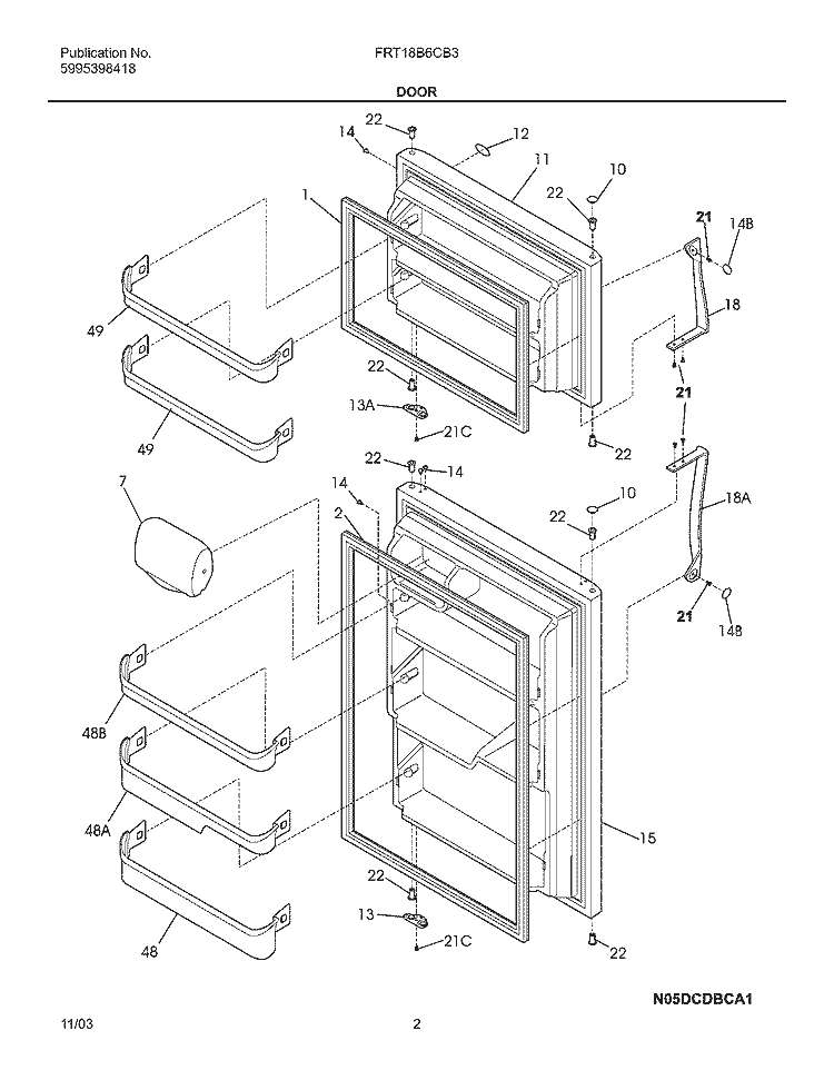 DOOR Diagram and Parts List for FRT18B6CB3  Frigidaire Refrigerator