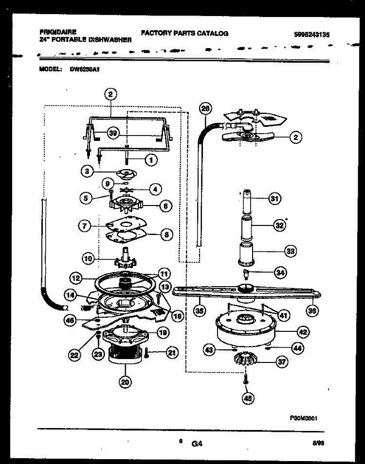 MOTOR PUMP PARTS Diagram and Parts List for DW6250A1  Frigidaire Dishwasher