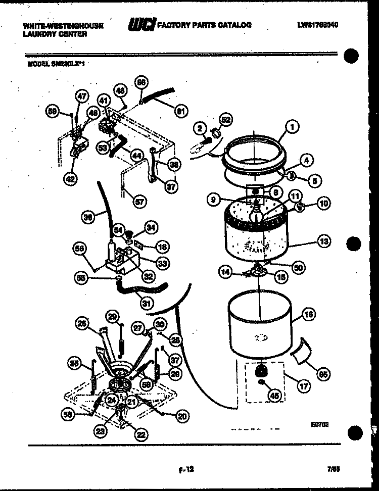 TUBS, WATER VALVE AND LID SWITCH Diagram and Parts List for SM230LXW1  Frigidaire Washer