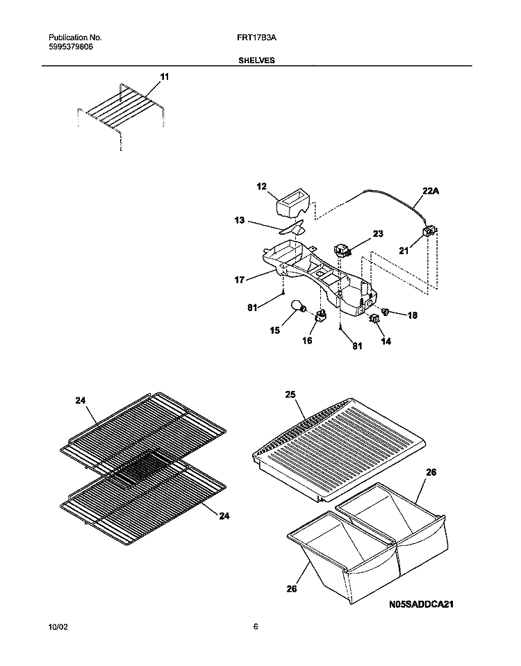 SHELVES Diagram and Parts List for FRT17B3AT3  Frigidaire Refrigerator
