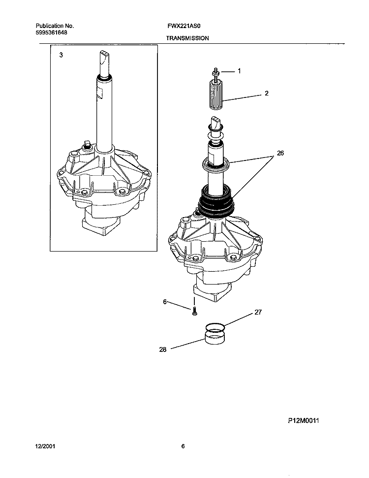 TRANSMISSION Diagram and Parts List for FWX221AS0  Frigidaire Washer