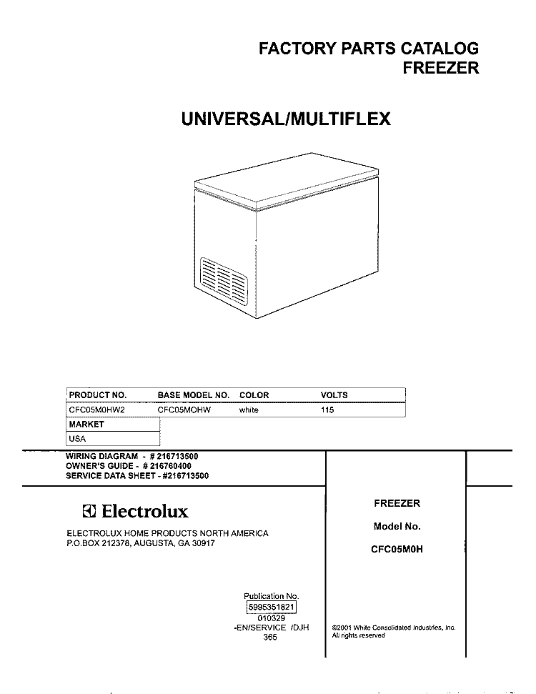 COVER Diagram and Parts List for CFC05M0HW2  Uni Freezer