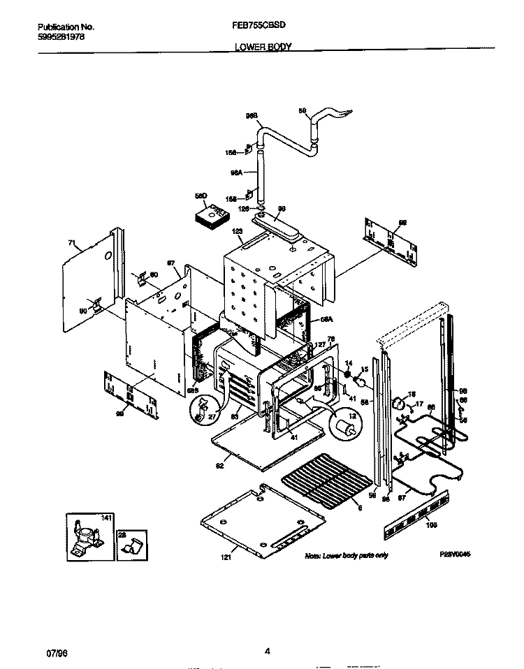 LOWER BODY Diagram and Parts List for FEB755CBSD  Frigidaire Wall Oven