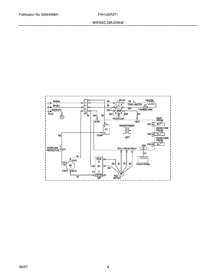 WIRING DIAGRAM Diagram and Parts List for FAH12ER2T1  Frigidaire Air Conditioner