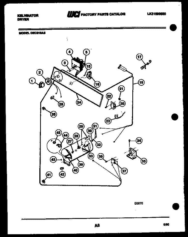 CONSOLE AND CONTROL PARTS Diagram and Parts List for DEC310A3W  Kelvinator Dryer