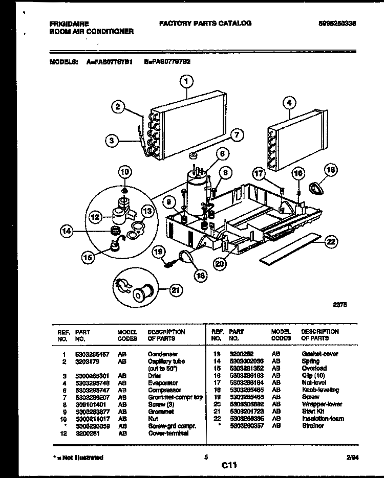 SYSTEM PARTS Diagram and Parts List for FAB077S7B2  Frigidaire Air Conditioner