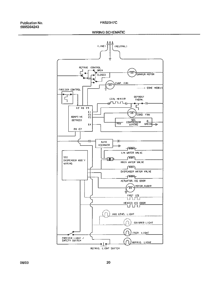 WIRING SCHEMATIC Diagram and Parts List for FRS23H7CQ1  Frigidaire Refrigerator