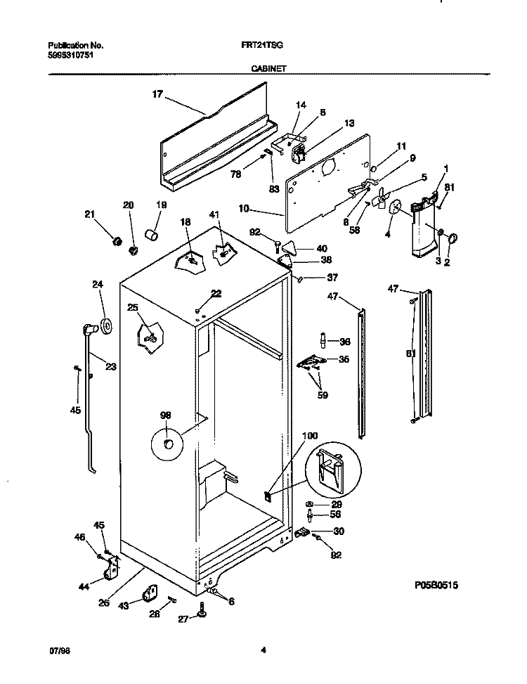 CABINET Diagram and Parts List for FRT21TSGD1  Frigidaire Refrigerator