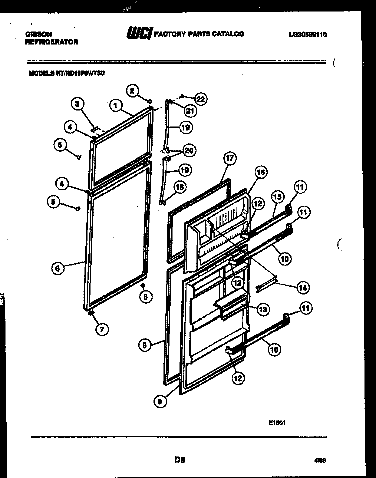 DOOR PARTS Diagram and Parts List for RD19F8WT3C  Gibson Refrigerator