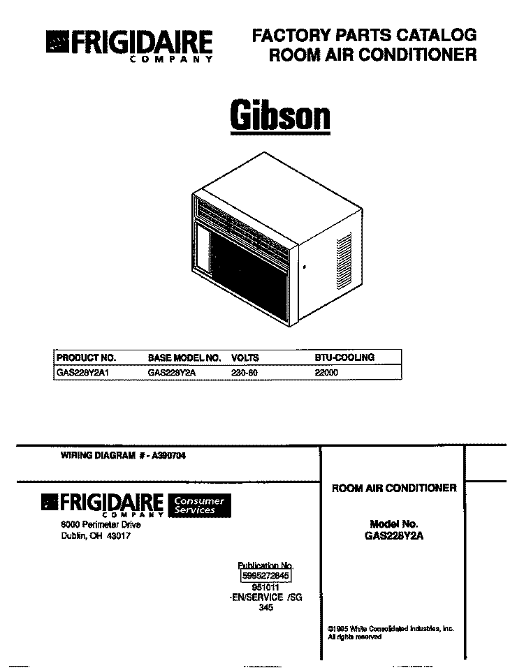 COVER Diagram and Parts List for GAS228Y2A1  Gibson Air Conditioner